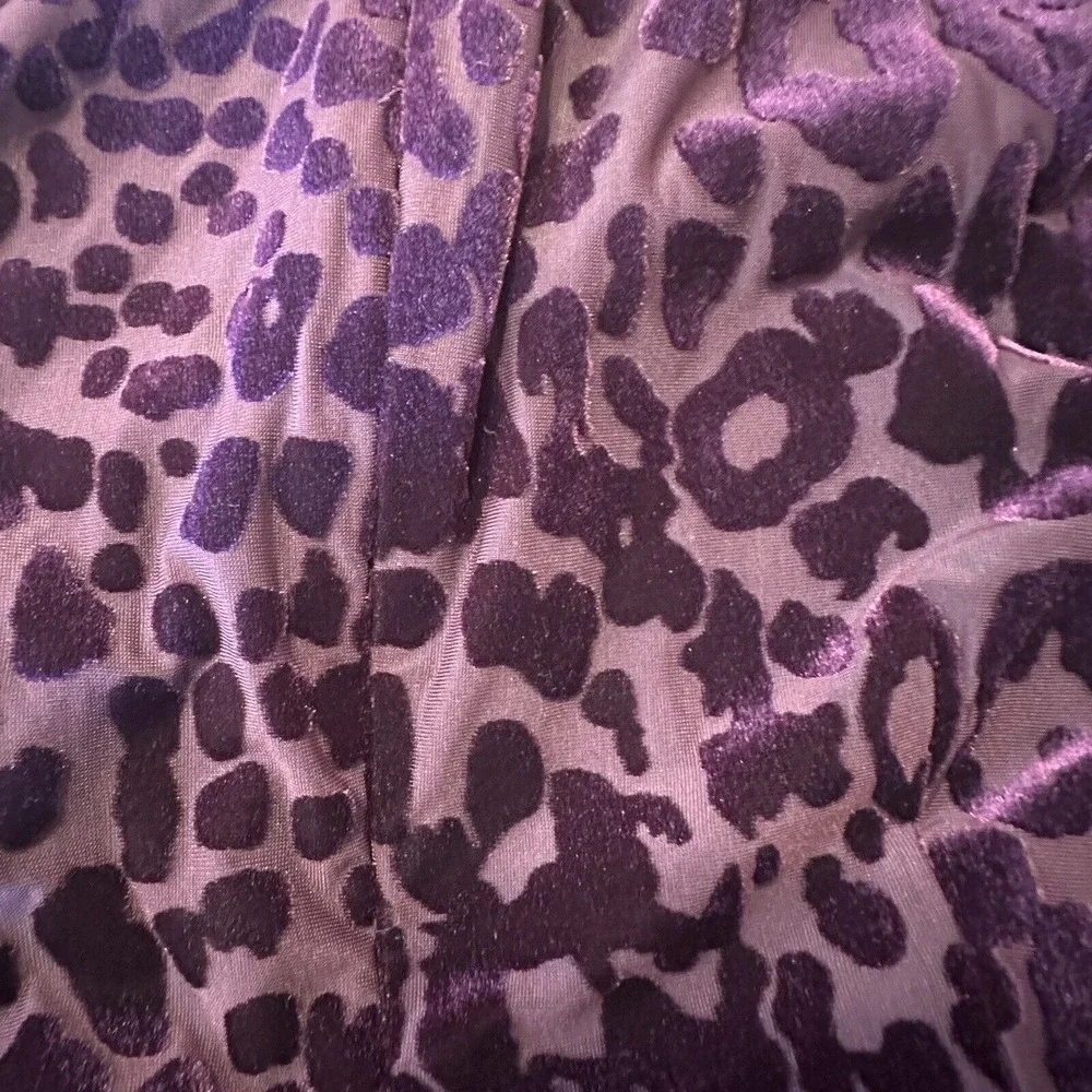 Cache Purple Leopard Y2K Velvet Bodycon Cocktail Dress 3/4 Mesh Sleeve Size 6 - Picture 11 of 16